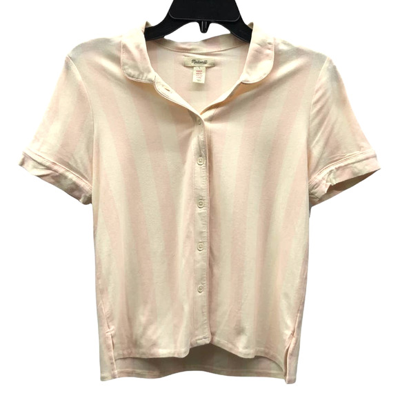 5/$25 Madewell Pink Stripe Oxford Bedtime Button Down Pajama Top L - Picture 2 of 5